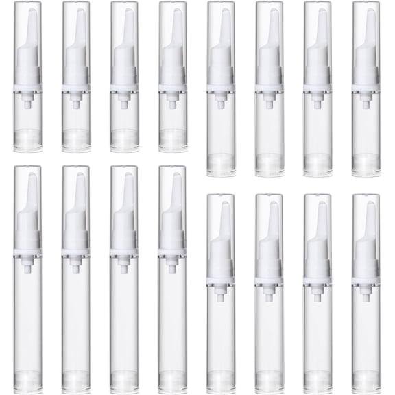 16Pcs Clear Airless Pump Jar Small Portable Vacuum Eye Cream Bottle Empty Refillable Cosmetic Bottles Plastic Lotion Dispenser Moisturizer Container for Creams Lotion 8mlClear