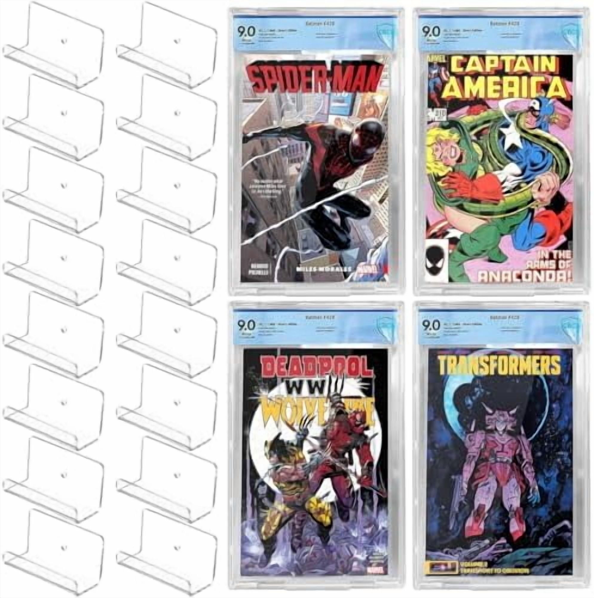 16Pcs Clear Floating Comic Book Display Shelves,Clear Floating Shelves for Displaying Comic Books with Expansion Screws,Comic Book Shelf Stand Wall Mount Display, Comic Book Frames for Wall