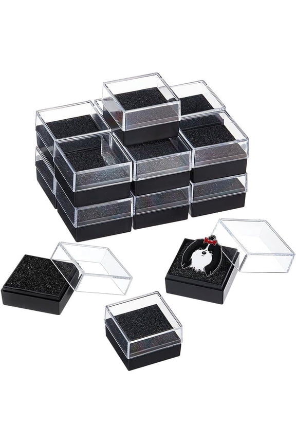 16Pcs Clear Plastic Gift Box for DIY Pin 1.3x1.3x0.9 Inch Black Presentation Boxes with Sponge for DIY Badge Clear Lapel Pin Presentation Display Case for DIY Lapel Pin Gemstone Storage Display