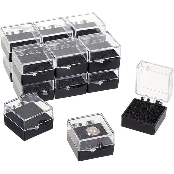 16Pcs Clear Plastic Gift Box For Pin 1.1x1.1x0.4 Inch Black Small Presentation Boxes for Badge Clear Lapel Pin Presentation Display Case for Lapel Pin Gemstone Storage Display
