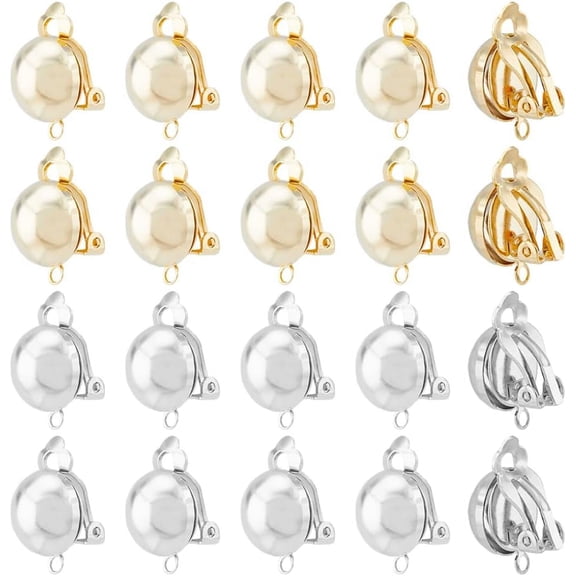 16Pcs Clip-on Earring Golden Silver Earring Clips for DIY Non Pierced Ears Earrings Converter Earring Settings with Horizontal Loops Brass Earring for DIY Jewelry Making Hole: 1.8mm