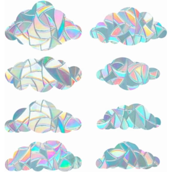 16Pcs Cloud Window Stickers Rainbow Sliding Door Clings Plastic Waterproof Reusable Static Prismatic Non Adhesive Suncatcher Decals for DIY
