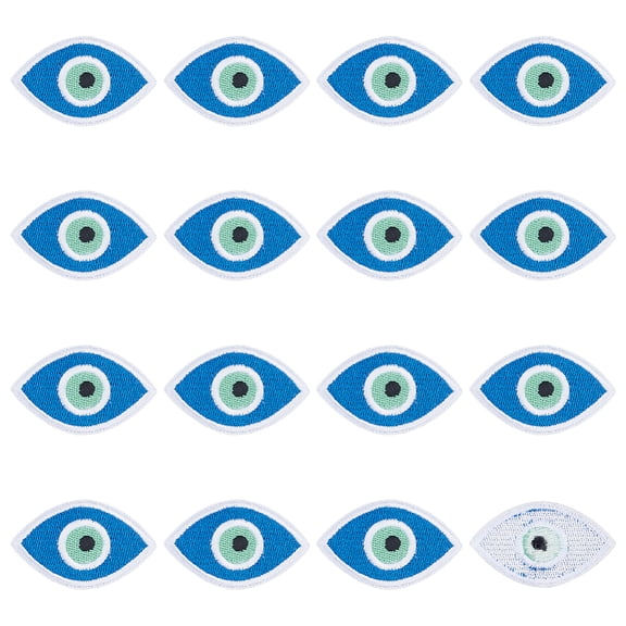 16Pcs Computerized Embroidery Cloth Iron on/Sew on Patches Costume Accessories Appliques Evil Eye of the Devil Blue 56x34x2mm DIY