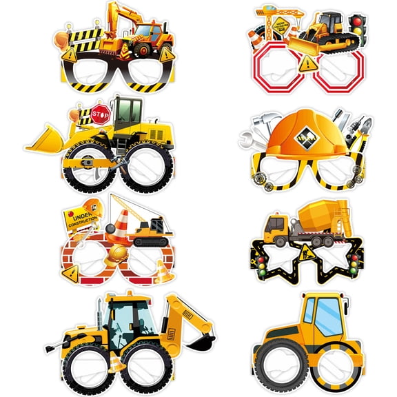 16Pcs Construction Theme Party Eyeglasses Dump Truck Cardboard Glasses Engineering Excavator Photo Booth Props for Boy Transportation Birthday Party Supplies Favor
