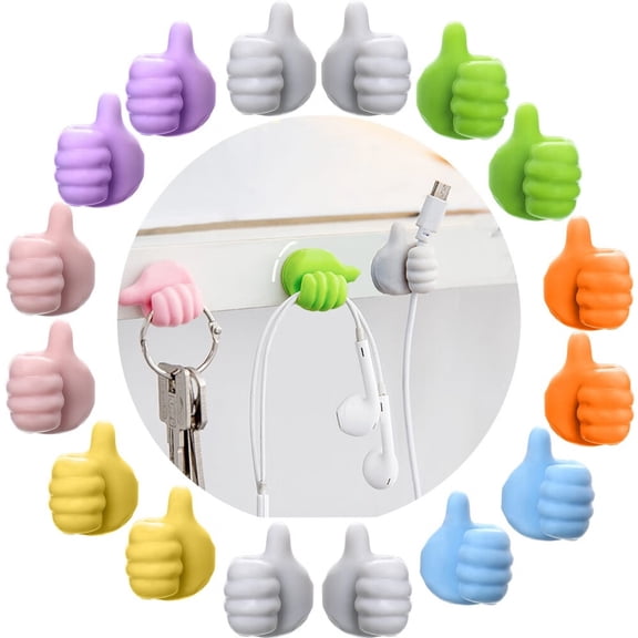 16Pcs Creative Silicone Thumb Wall Hook - Multifunction Adhesive Cable Clip ，Self Adhesive Thumb Cable Organizer Clips Key Hanger