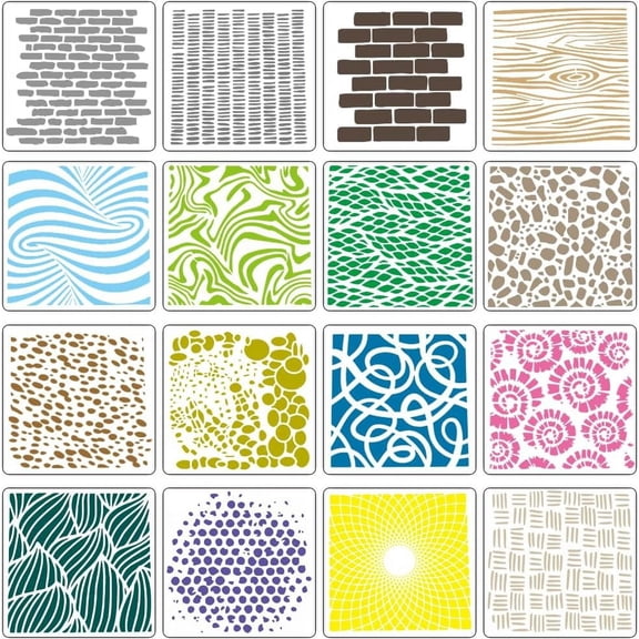 16Pcs Cubist Reusable Crafts Stencils Abstract Geometry Texture Brick Dot Waves Stencils Layering Drawing Templates Painting on Card Canvas DIY Crafts (5.9x5.9 Inch) for DIY handcrafting