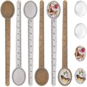 16Pcs DIY 8 Sets Metal Bookmark Blanks Oval Glass Cabochons Ruler Bookmark Bezel Trays Butterfly Book Mark Blanks Bezels Silver Bronze Cabochon Bookmarks Making Kit
