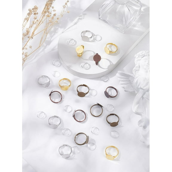 16Pcs DIY Adjustable Multicolor Base Blank Rings Adjustable Flat 12mm Rings DIY Blank Base Jewelry Finding Rings for Crafting DIY Rings Making Craft Projects Mixed Color
