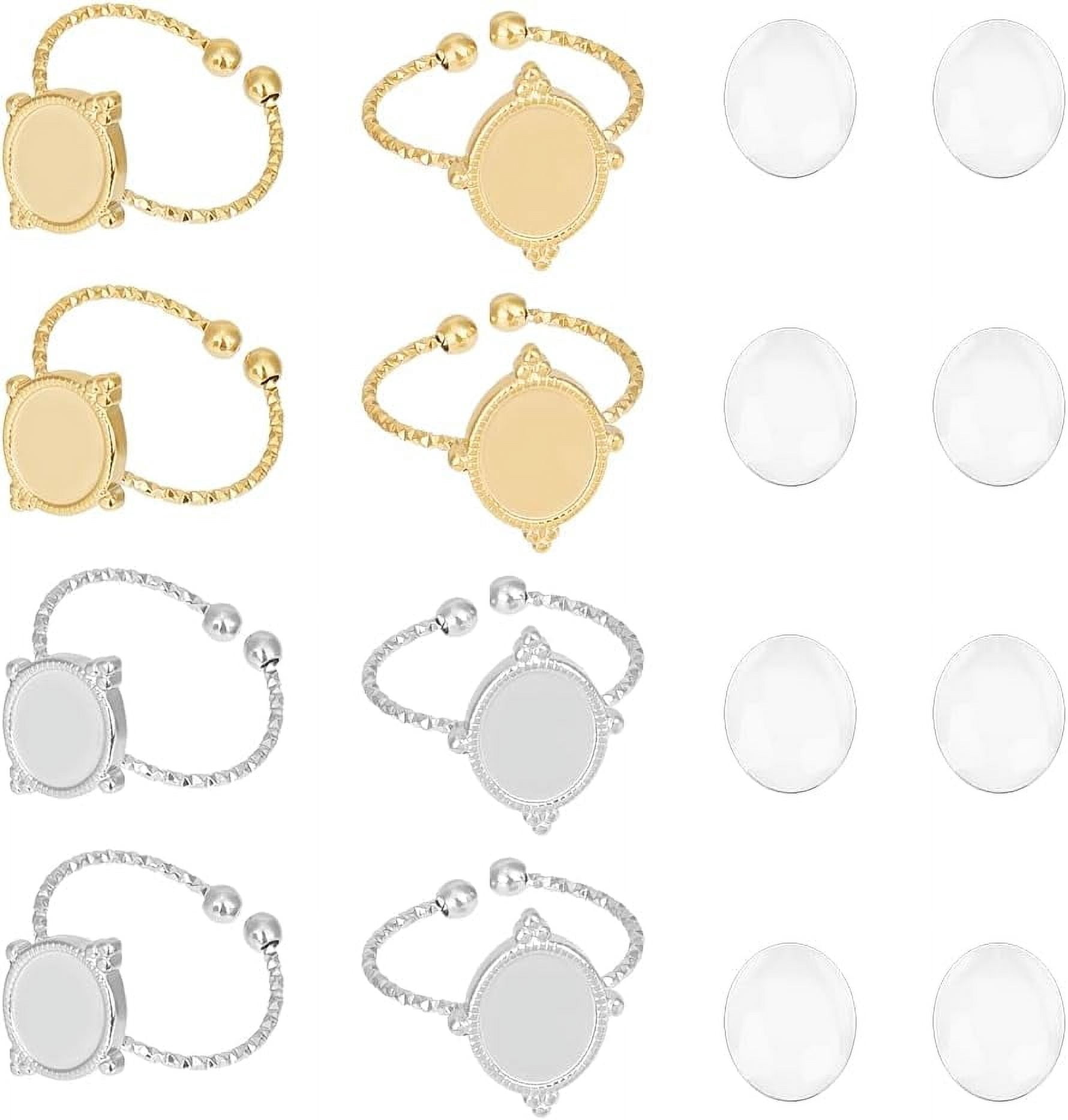 WADORN 8-Set DIY Ring Making Kit – Stainless Steel Open Cuff Ring Bezels With Glass Cabochons, For Jewelry Crafting