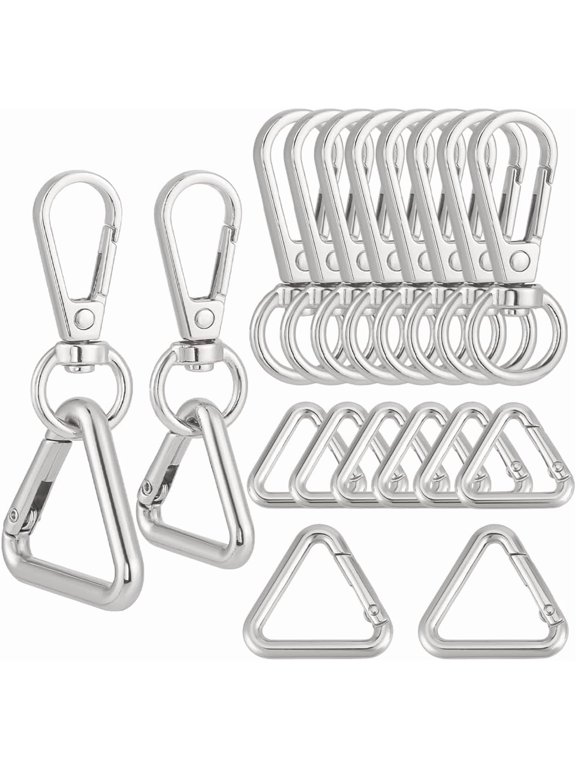 16Pcs Double Opening Swivel Snap 360 Degree Zinc Alloy Key Chain Trigger Clips 2 Size Triangular Buckle with Ring for Bags Backpack Strap Keychains Lanyards Jewelry Findings Platinum Silver