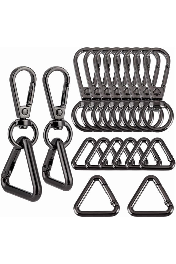 16Pcs Double Opening Swivel Snap 360 Degree Zinc Alloy Key Chain Trigger Clips 2 Size Triangular Buckle with Ring DIY for Bags Backpack Strap Keychains Lanyards Jewelry Findings Gunmetal