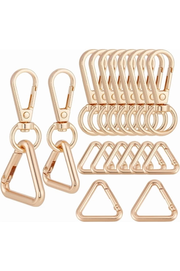 16Pcs Double Opening Swivel Snap 360 Degree Zinc Alloy Key Chain Trigger Clips 2 Size Triangular Buckle with Ring DIY for Bags Backpack Strap Keychains Lanyards Jewelry Findings Gold