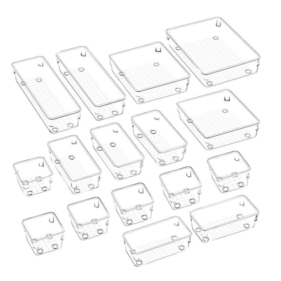 16Pcs Drawer Organiser Set Clear Makeup Tray Desk Drawer Dividers Dresser Storage Bin Separation Box for Bathroom Office