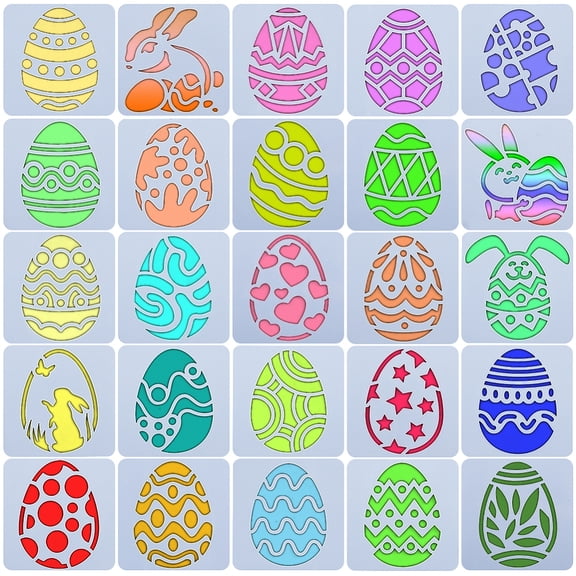16Pcs Easter Eggs Painting Stencils Washable Stencils Template Sets Reusable Plastic Egg Craft Stencil DIY
