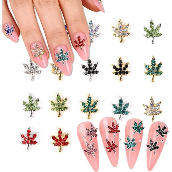 16Pcs Fall Nail Art Charms Gold Sliver Alloy Maple Leaf Nail Charms with Diamond Design 3D Autumn Nail Rhinestones Jewelry for Women DIY Manicure Tips Thanksgiving Holiday Nail Decoration
