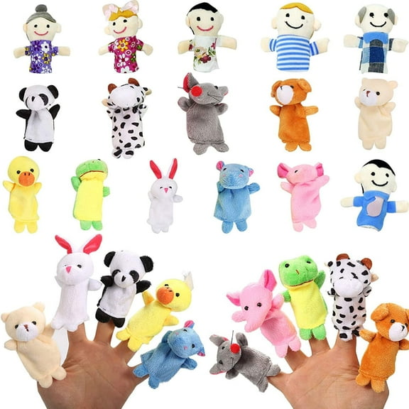 16Pcs Finger Puppets Set,10 Animal Finger Puppets + 6 People Finger Family Members,Cloth Velvet Puppets for Kids,Finger Puppets for Toddlers,Educational,Story Time Toys