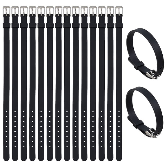 16Pcs Flat Silicone Cord Bracelets for Women Men with Stainless Steel Findings Black 8-1/4 inch(21cm)