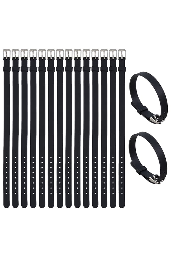 16Pcs Flat Silicone Cord Bracelets for Women Men with Stainless Steel Findings Black 8-1/4 inch(21cm)