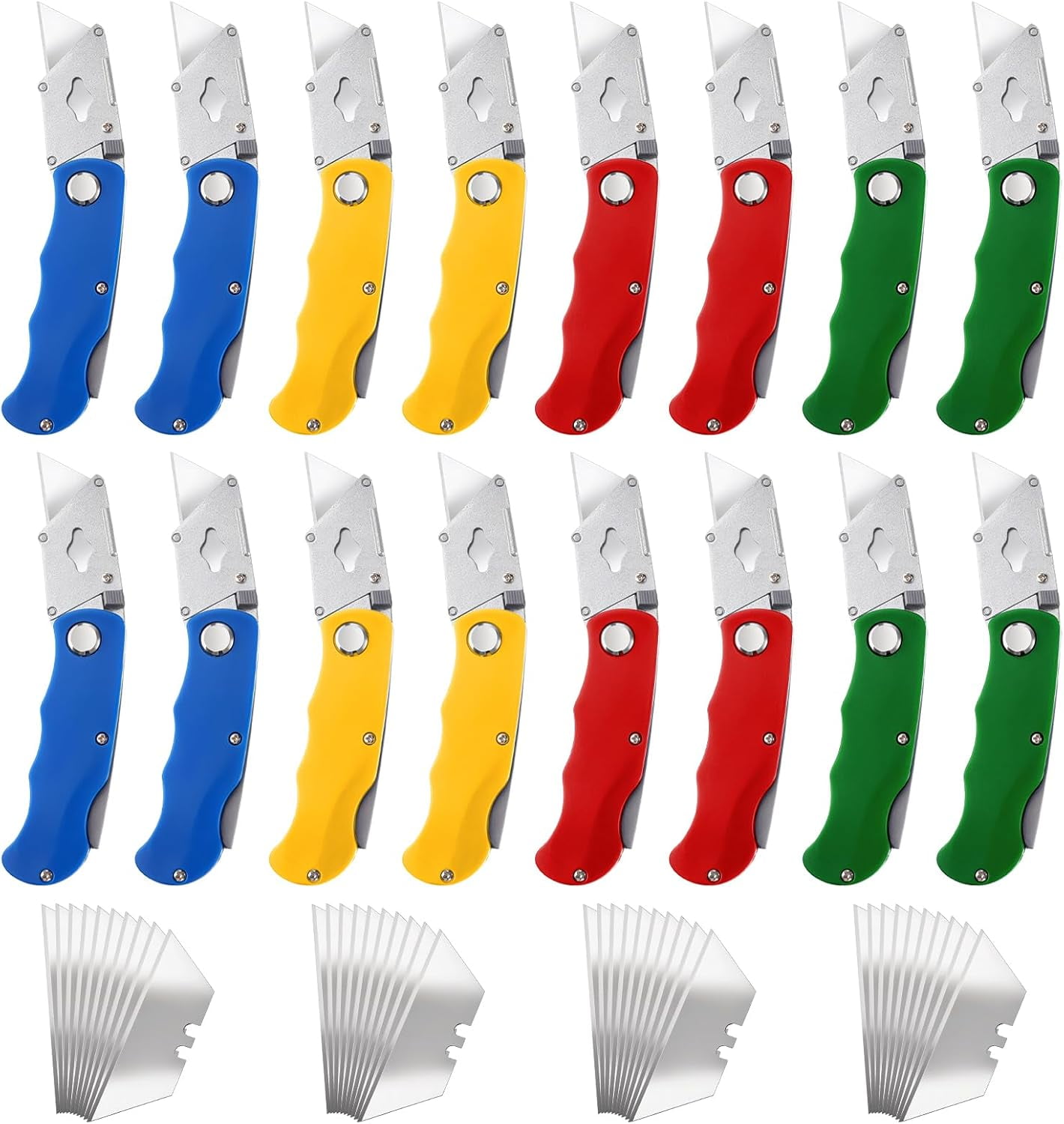 16Pcs Folding Utility Knife with 40Pcs Replacement Blades, Retractable Box Cutter Knife Heavy Duty Work Knife for Cardboard, Boxes and Cartons