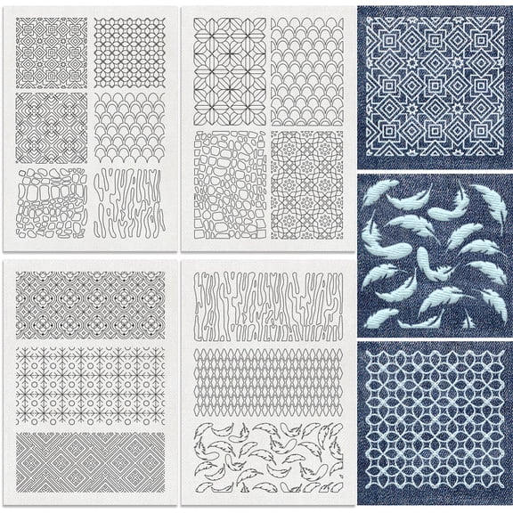 16Pcs Geometric Water Soluble Hand Sewing Stabilizers 8.3"x11.7" Animal Texture Embroidery Pattern Stabilizer 4 Sheets Geometry Texture Stick