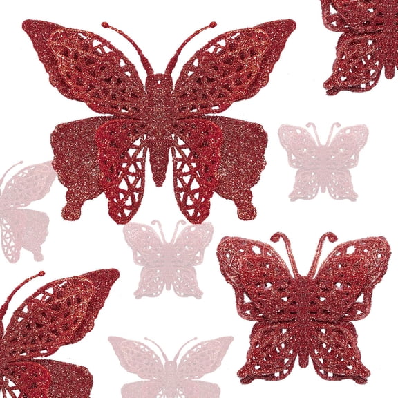 16Pcs Glitter Christmas Tree Butterfly Ornaments, 2 Styles Hollow Butterfly Christmas Decorations with Clips, Artificial Butterfly Ornaments Decoration for Christmas Tree, Holiday Crafts