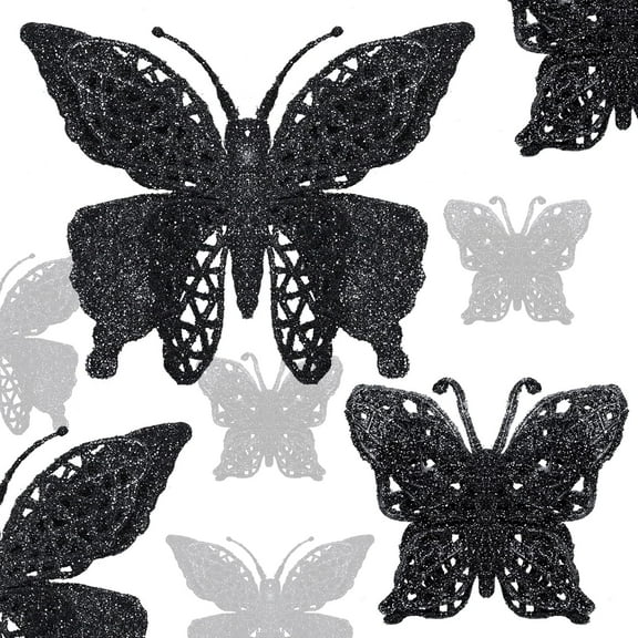 16Pcs Glitter Christmas Tree Butterfly Ornaments, 2 Styles Hollow Butterfly Christmas Decorations with Clips, Artificial Butterfly Ornaments Decoration for Christmas Tree, Holiday Crafts