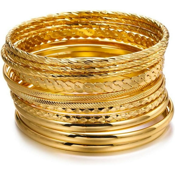 Gold Bangle Bracelets For Women - Multi Layer Stackable Textured Bracelets Boho Jewelrys Set.[z730]