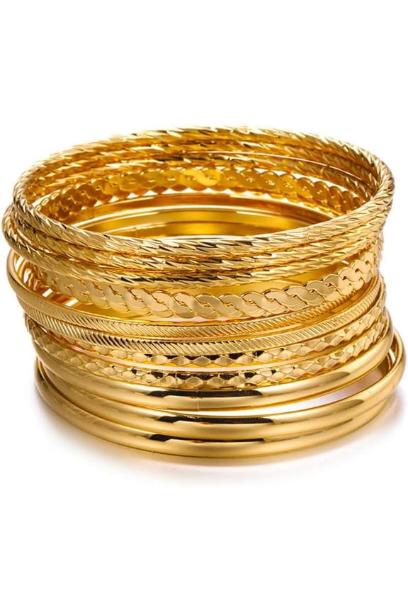 Gold Bangle Bracelets For Women - Multi Layer Stackable Textured Bracelets Boho Jewelrys Set.[z730]