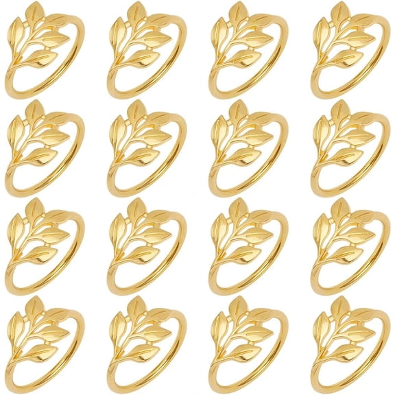 16Pcs Gold Napkin Rings Metal Fall Thanksgiving Christmas Leaf Napkin Holder Buckles for Dinner Table Settings Serviette Decor