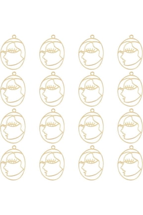 16Pcs Golden Abstract Face Charm Oval Woman Face Frame Charms Brass Pressed Flower Charm Pendants for Earrings Bracelets Necklace