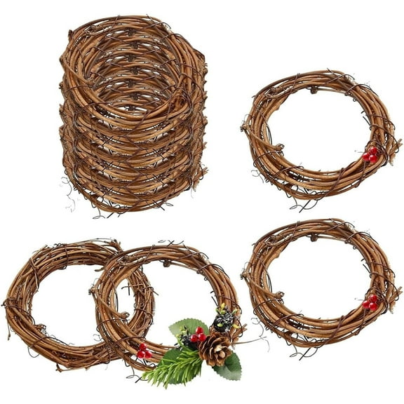 16Pcs Grapevine Wreath Set,3.9 In Natural Christmas Rattan Wreath Garland Decoration,Natural Branch Wreath for Christmas,Holiday,Craft