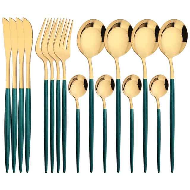 16Pcs Green Gold Stainless Steel Cutlery - Green Gold - Walmart.com