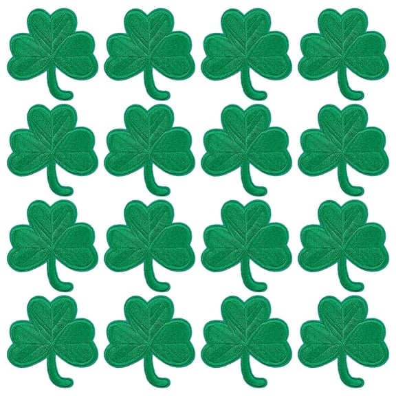 16Pcs Green Lucky Shamrock Embroidered Patches Clover Iron Sew on Patches Appliques St. Patrick's Day Clover Sewing on Patches