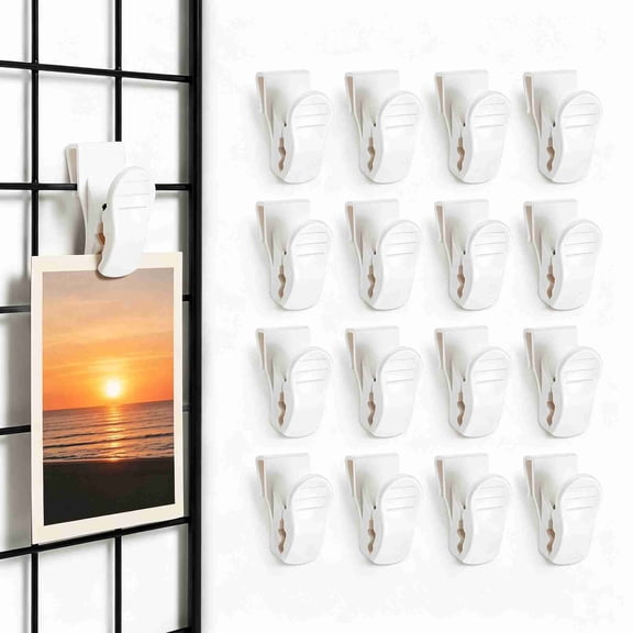16Pcs Gridwall Accessories Grid Wall Hooks Clips Hanging Display Sign Holder Panel Wall Wire Rack Clips for Retail, Home, Workspace Organization, Displays, and Storage (White)