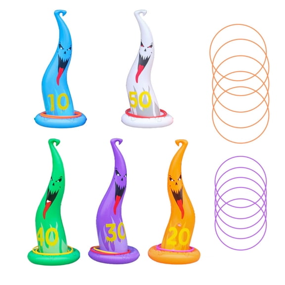 16Pcs Halloween Inflatable Ghost Ring Toss Game Set Holiday Party Favor Beach Yard Lawn Ghost Target Game,Halloween Festive Family Games,Halloween Party Games,Include 5 Ghost Cones+10 Toss Rings+Pump