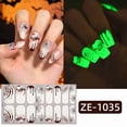 thumbnail image 1 of 16Pcs Halloween Press on Nails Medium Almond Fake Nails with Glow In Dark Design, Skull Ghost Web Nail Tips for Women Halloween Party, 1 of 5