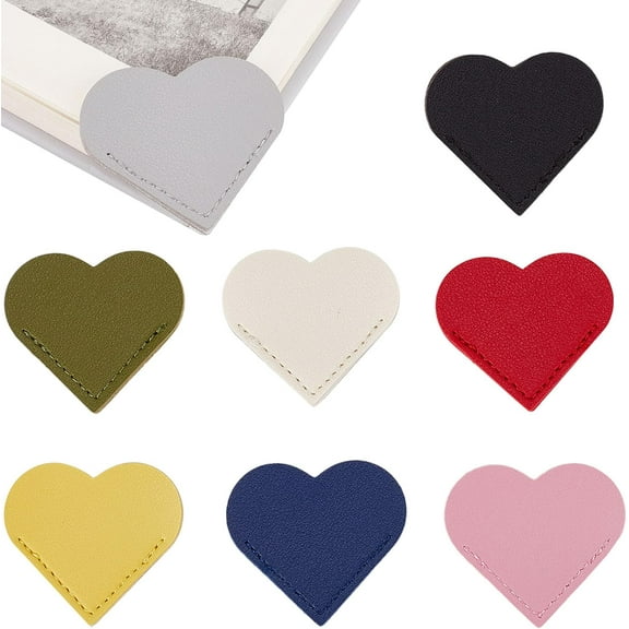 16Pcs Heart PU Leather Bookmark Handmade Corner Page Marker Reading Book Mark Paper Document File Clips Accessories Prevent Books Curling for Binder Book Lovers Women Men Teachers Students for diy