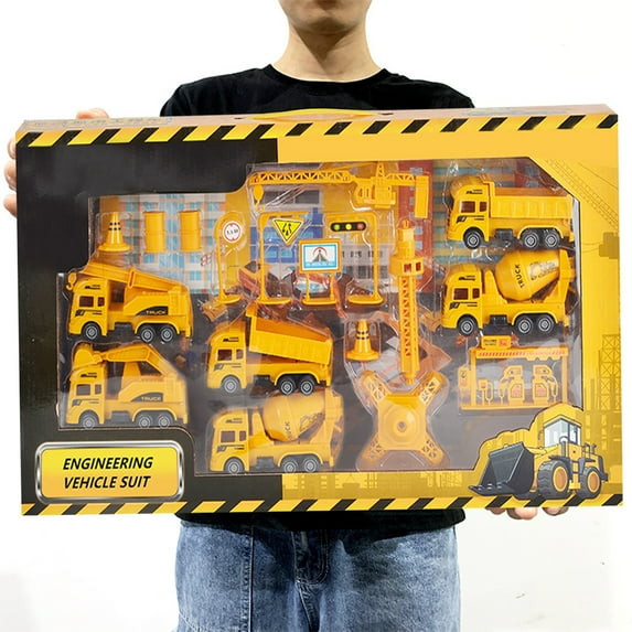 16Pcs Heavy Duty Construction Playset,Dump Truck,Excavator Backhoe,Tractor Bulldozer,Diecast Vehicle,Outdoor Sandbox Car Toy,Birthday Gift 3 4 5 Year Old Boy Kid Toddler Free Size
