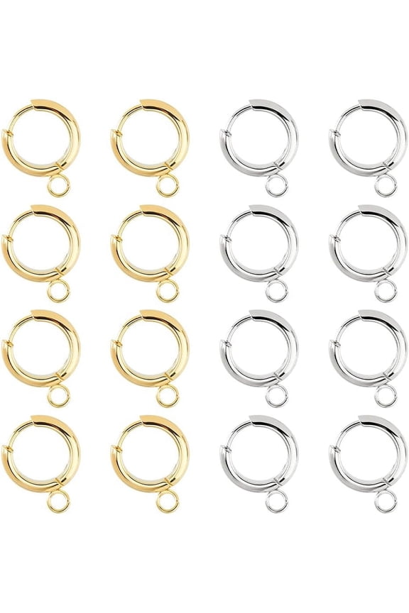 16Pcs Huggie Hoop Earrings 2 Colors Stainless Steel Huggie Earring with Loop 11mm Small Huggie Hoops Leverback Earring Hooks