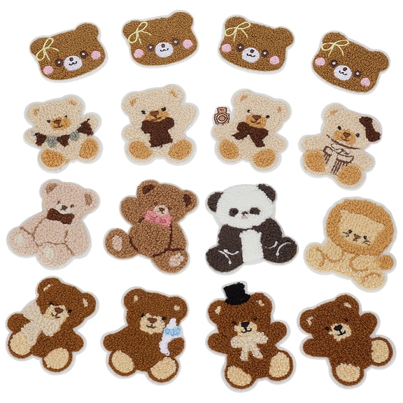 16Pcs Iron on/Sew on Bear Embroidery Patch Polyester Lion Patch Cute Animal Embroidered Applique Sewing Decorative Panda Patches DIY