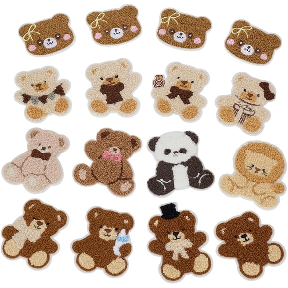 16Pcs Iron on/Sew on Bear Embroidery Patch Polyester Lion Patch Cute Animal Embroidered Applique Sewing Decorative Panda Patches
