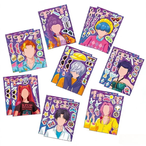 16Pcs K-Pop Girl Group Dress-Up Sticker Set, Face And Costume Stickers, DIY Sticker Set, Suitable For Party Gifts, Class Rewards, Creative Games, DIY Art