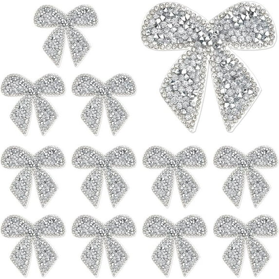 16Pcs Knot Rhinestone Patches Sparkling Appliques Iron Sew on Patches Appliques for Jeans Jackets Bags Hats Shoes Clothes Decorations DIY Artcrafts Silver