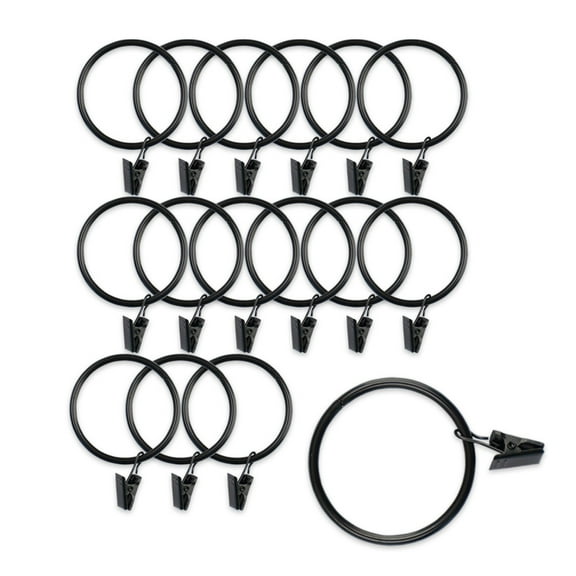16Pcs Large Metal Curtain Rings Curtain Clips, Heavy Duty Rustproof Drapery Clips with Rings, 1.96in/5cm Interior Diameter Curtain Rod Clip Hangers Hooks, Black