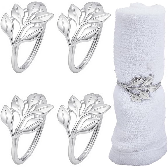 16Pcs Leaf Napkin Rings Silver Metal Alloy Fall Thanksgiving Christmas Leaves Napkin Holder Ring Serviette Buckles for Dinner Table