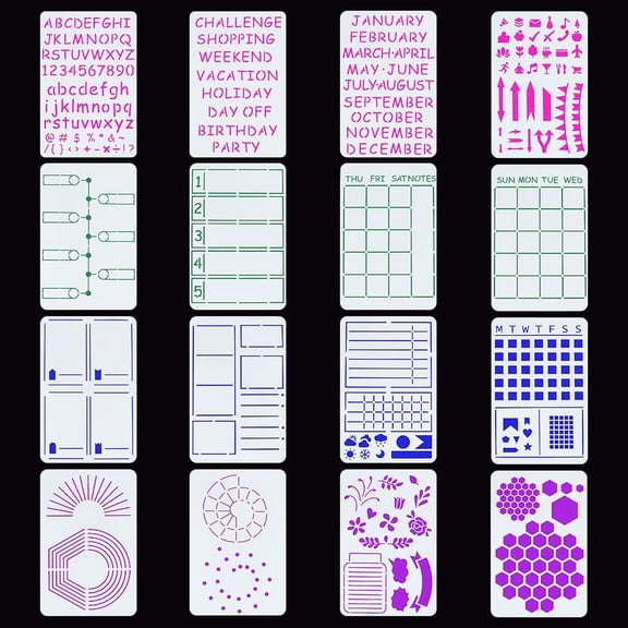 16Pcs Letter Geometric Plastic Drawing Painting Stencils for DIY Scrapbook Rectangle Mixed Patterns 190x124x0.3mm DIY