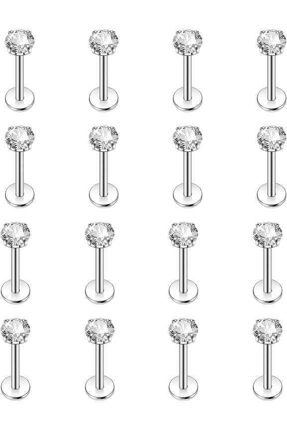 16Pcs Lip Studs Labret Piercing Jewellery Tragus Helix Piercing  Surgical Steel Nose Piercing Studs For Women Men Flat Back Earrings