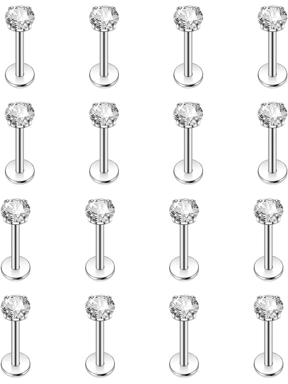 16Pcs Lip Studs Labret Piercing Jewellery Tragus Helix Piercing Surgical Steel Nose Piercing Studs For Women Men Flat Back Earrings