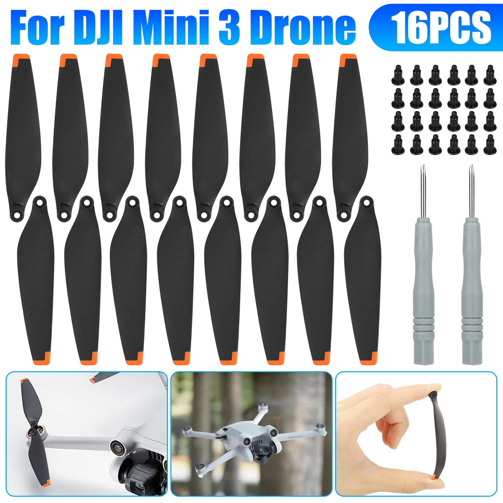 16Pcs Low-Noise Propeller Props Blades For Dji Mini 3/4 Pro Drone Accessories