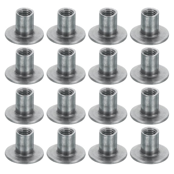 16Pcs M6x17.5x12mm Brad Hole Tee Nut Carbon Steel T-Nut Round Base Plate Nut